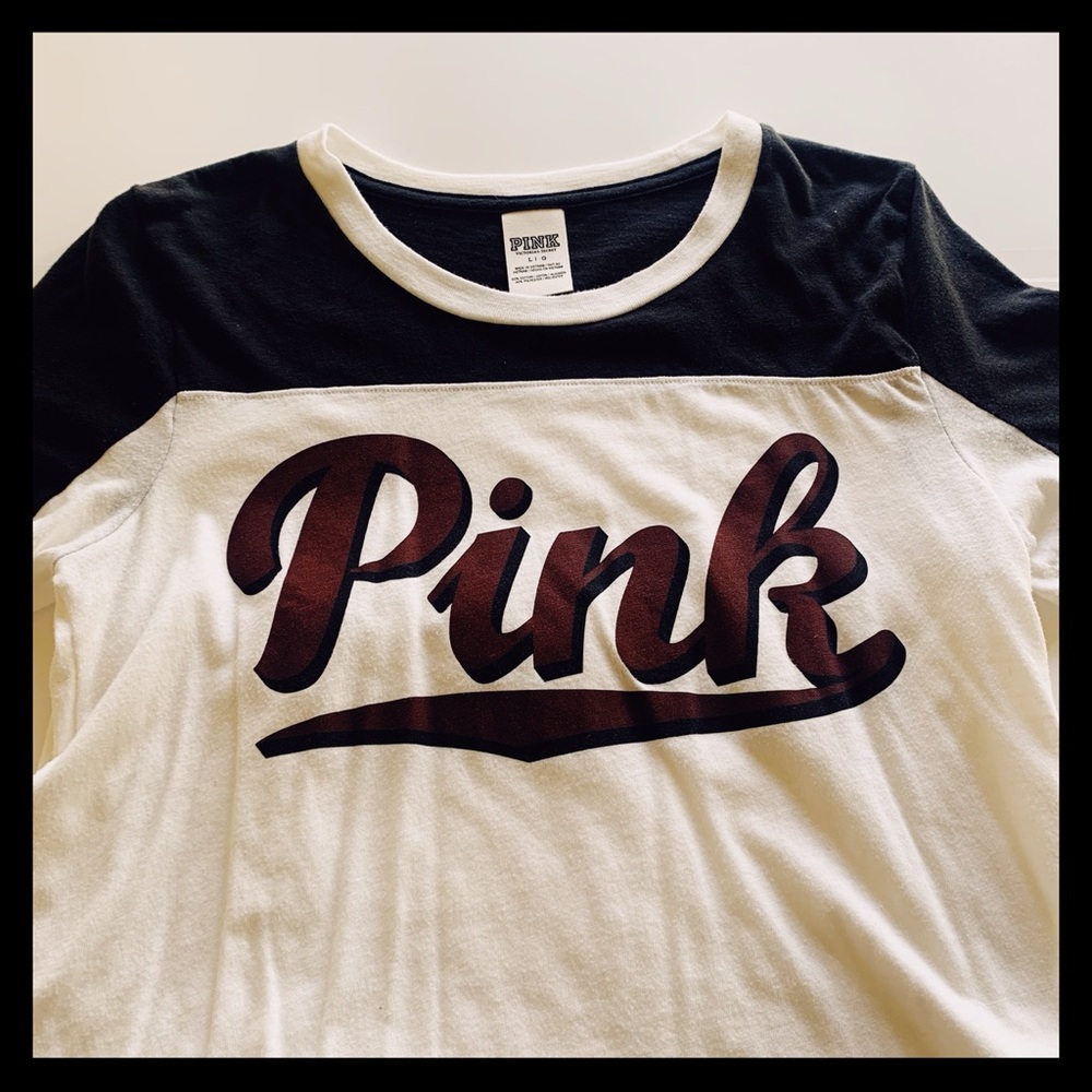 PINK cream, maroon, and black t-shirt